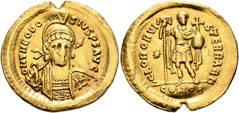 Theodosius II, 402-450. Solidus (Gold, 22 mm, 4.33 g, 6 h), Constantinopolis, 42...