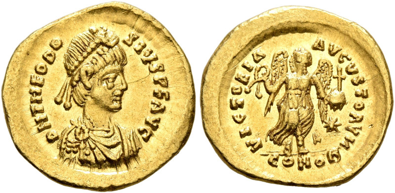 Theodosius II, 402-450. Tremissis (Gold, 14 mm, 1.51 g, 6 h), Constantinopolis, ...