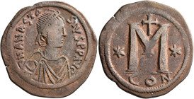 Anastasius I, 491-518. Follis (Bronze, 37 mm, 17.15 g, 6 h), Constantinopolis, 512-517. D N ANASTASIVS P P AVG Diademed, draped and cuirassed bust of ...