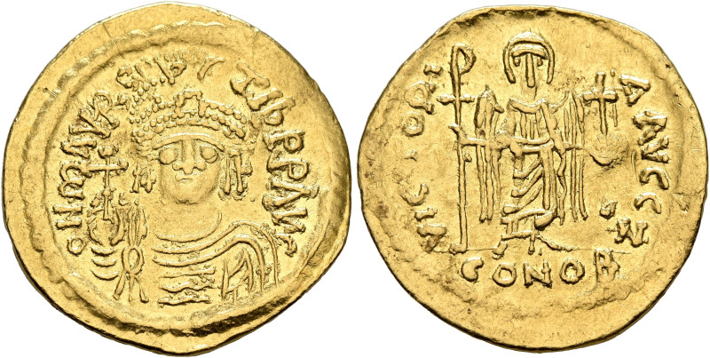 Maurice Tiberius, 582-602. Solidus (Gold, 21 mm, 4.44 g, 7 h), Constantinopolis,...