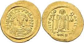 Maurice Tiberius, 582-602. Solidus (Gold, 23 mm, 4.46 g, 7 h), Constantinopolis, 583-601. O N mAVRC TIb P P AVC Draped and cuirassed bust of Maurice T...