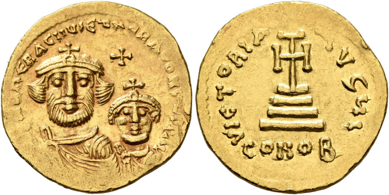 Heraclius, with Heraclius Constantine, 610-641. Solidus (Gold, 20 mm, 4.44 g, 6 ...