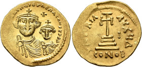 Heraclius, with Heraclius Constantine, 610-641. Solidus (Gold, 22 mm, 4.50 g, 6 h), Constantinopolis, circa 616-625. [dd NN hER]ACLIЧS ET hERA CONST P...