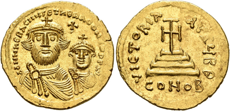 Heraclius, with Heraclius Constantine, 610-641. Solidus (Gold, 20 mm, 4.50 g, 6 ...