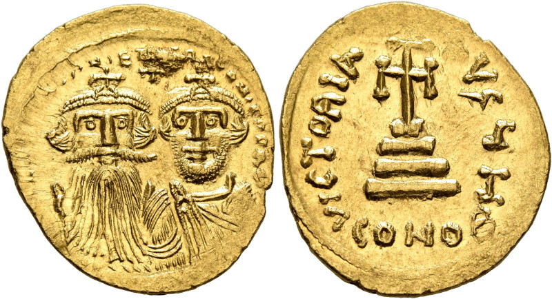 Heraclius, with Heraclius Constantine, 610-641. Solidus (Gold, 21 mm, 4.45 g, 7 ...