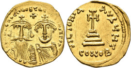 Heraclius, with Heraclius Constantine, 610-641. Solidus (Gold, 20 mm, 4.37 g, 6 h), Constantinopolis, circa 629-631. δδ NN hЄRACLIЧS ЄT hЄRA CONST PP ...