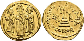 Heraclius, with Heraclius Constantine and Heraclonas, 610-641. Solidus (Gold, 20 mm, 4.38 g, 6 h), Constantinopolis, 638/9 (?). Heraclius, Heraclius C...