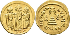 Heraclius, with Heraclius Constantine and Heraclonas, 610-641. Solidus (Gold, 20 mm, 4.32 g, 6 h), Constantinopolis, 639/641 (?). Heraclius, Heraclius...