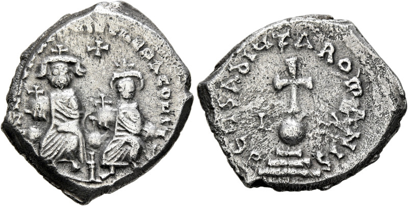 Heraclius, with Heraclius Constantine, 610-641. Hexagram (Silver, 23 mm, 6.31 g,...