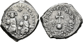 Heraclius, with Heraclius Constantine, 610-641. Hexagram (Silver, 23 mm, 6.31 g, 9 h), Constantinopolis, 615-638. dN dN ҺЄRACLIЧS ЄT ҺЄRA CON Heracliu...