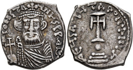 Constans II, 641-668. Hexagram (Silver, 22 mm, 5.42 g, 6 h), Constantinopolis, 647-651. δ N CONSTANTINЧS P P AV Crowned and draped bust of Constans II...