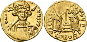 Constantine IV Pogonatus, with Heraclius and Tiberius, 668-685. Solidus (Gold, 19 mm, 4.43 g, 6 h), Constantinopolis, circa 674-681. δ N CO[NA]NЧS PP ...