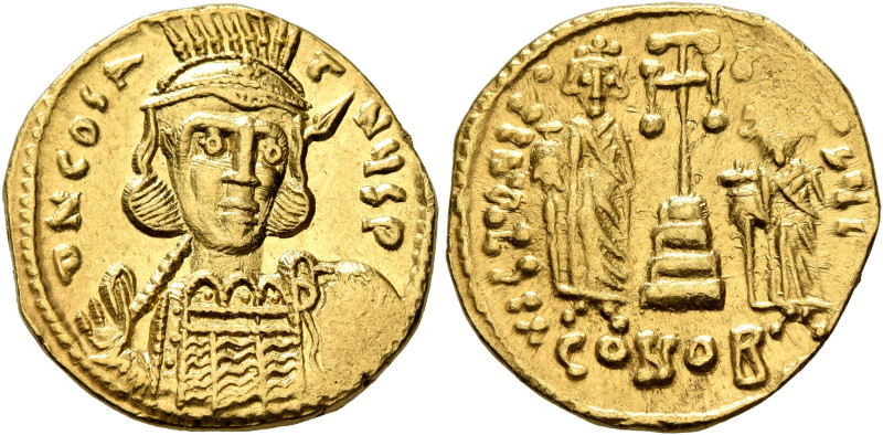 Constantine IV Pogonatus, with Heraclius and Tiberius, 668-685. Solidus (Gold, 1...