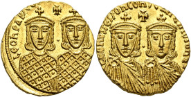 Leo IV the Khazar, with Constantine VI, 775-780. Solidus (Gold, 18 mm, 4.36 g, 6 h), Constantinopolis, 776-778. LЄOҺ VC S EςςOn COҺSTAnInOS o ҺЄS Crow...