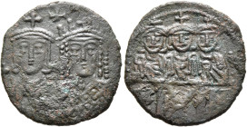 Constantine VI & Irene, 780-797. Follis (Bronze, 20 mm, 3.26 g, 6 h), Constantinopolis. Crowned and beardless bust of Constantine VI wearing chlamys a...