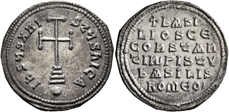 Basil I the Macedonian, with Constantine, 867-886. Miliaresion (Subaeratus, 23 m...