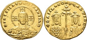 Basil II Bulgaroktonos, with Constantine VIII, 976-1025. Histamenon (Gold, 22 mm, 4.22 g, 6 h), Constantinopolis, circa 1005-1025. +IҺS XIS RЄX RЄςNAN...