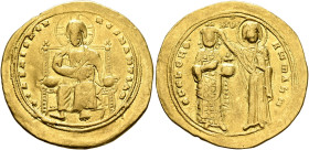 Romanus III Argyrus, 1028-1034. Histamenon (Gold, 25 mm, 4.39 g, 6 h), Constantinopolis. +IҺS XIS RЄX RЄςNANTIҺm Christ, nimbate, seated facing on squ...
