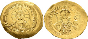 Constantine IX Monomachus, 1042-1055. Histamenon (Gold, 29 mm, 4.44 g, 6 h), Constantinopolis. +IhS XIS RЄX RЄςNANTIҺm Nimbate bust of Christ facing, ...