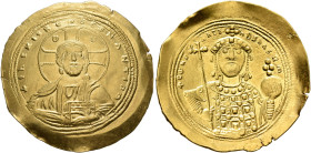 Constantine IX Monomachus, 1042-1055. Histamenon (Gold, 27 mm, 4.35 g, 6 h), Constantinopolis. +IhS XIS RЄX RЄςNANTIҺm Nimbate bust of Christ facing, ...