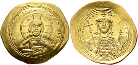 Constantine IX Monomachus, 1042-1055. Histamenon (Gold, 27 mm, 4.39 g, 6 h), Constantinopolis. +IhS XIS RЄX RЄςNANTIҺm Nimbate bust of Christ facing, ...