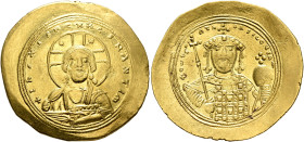 Constantine IX Monomachus, 1042-1055. Histamenon (Gold, 28 mm, 4.36 g, 6 h), Constantinopolis. +IhS XIS RЄX RЄςNANTIҺm Nimbate bust of Christ facing, ...