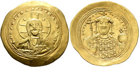 Constantine IX Monomachus, 1042-1055. Histamenon (Gold, 26 mm, 4.35 g, 6 h), Constantinopolis. +IhS XIS RЄX RЄςNANTIҺm Nimbate bust of Christ facing, ...