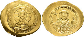 Constantine IX Monomachus, 1042-1055. Histamenon (Gold, 30 mm, 4.38 g, 6 h), Constantinopolis. +IhS XIS RЄX RЄςNANTIҺm Nimbate bust of Christ facing, ...