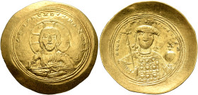 Constantine IX Monomachus, 1042-1055. Histamenon (Gold, 28 mm, 4.37 g, 6 h), Constantinopolis. +IhS XIS RЄX RЄςNANTIҺm Nimbate bust of Christ facing, ...