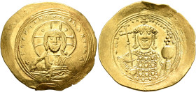 Constantine IX Monomachus, 1042-1055. Histamenon (Gold, 28 mm, 4.36 g, 6 h), Constantinopolis. +IhS XIS RЄX RЄςNANTIҺm Nimbate bust of Christ facing, ...