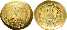 Constantine IX Monomachus, 1042-1055. Histamenon (Gold, 30 mm, 4.41 g, 6 h), Constantinopolis. +IhS XIS RЄX RЄςNANTIҺm Nimbate bust of Christ facing, ...