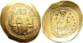 Constantine X Ducas, 1059-1067. Histamenon (Gold, 28 mm, 4.40 g, 6 h), Constantinopolis. +IҺS IXS REX REGNANTIҺm Christ, nimbate, seated facing on str...