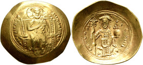 Constantine X Ducas, 1059-1067. Histamenon (Gold, 27 mm, 4.35 g, 6 h), Constantinopolis. +IҺS IXS REX REGNANTIҺm Christ, nimbate, seated facing on str...