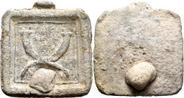 PHOENICIA. Byblos, 2nd-1st centuries BC. Weight of 1/2 Mina (Hemimnaion) (Lead, 81x85 mm, 379.52 g, 12 h). [H-M] (?) Two crossed cornucopiae with crow...