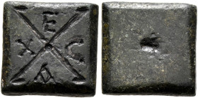 ROMAN. Late 4th to 5th centuries. Exagium Solidi (Bronze, 13x13 mm, 4.00 g). Large X; E-X-A-G in angles. Rev. Blank except for small hole in the cente...