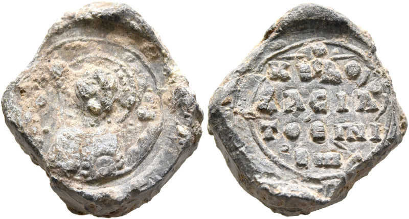 Basileios Penta...(?), 11th century. Seal (Lead, 21 mm, 15.57 g, 12 h). Nimbate ...