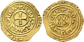 CRUSADERS. Christian Arabic Dinars. Dinar (Gold, 20 mm, 3.00 g, 11 h), ʿAkka (Acre), date off flan (1250s). Within a central circle, ‘ilāh / wāḥid’ (‘...