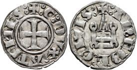 CRUSADERS. Duchy of Athens. Guillaume de La Roche, 1280-1287. Denier (Silver, 18 mm, 0.88 g, 12 h). ✠:G:DVX:ATЄNЄS: Cross pattée. Rev. ✠:ThЄBЄ:CIVIS: ...
