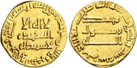 ISLAMIC, 'Abbasid Caliphate. temp. Al-Saffah, AH 132-136 / AD 749-754. Dinar (Gold, 19 mm, 4.25 g, 7 h), without mint, AH 136 = AD 753/4. ‘lā ilāha il...