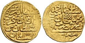 ISLAMIC, Ottoman Empire. Ahmad I, AH 1012-1026 / AD 1603-1617. Sultani (Gold, 21 mm, 3.44 g, 3 h), Misr, AH 1012 = AH 1603/4. Within a circle, ‘sulṭān...
