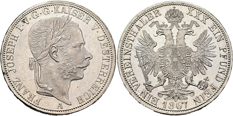 AUSTRIA. Kaisertum Österreich-Ungarn. Franz Josef I, 1867-1916. Vereinstaler 186...