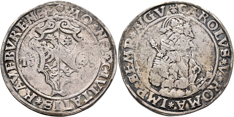 GERMANY. Kaufbeuren. Taler 1548 (Silver, 41 mm, 28.77 g, 2 h). MON✱NO✱CIVITATIS✱...