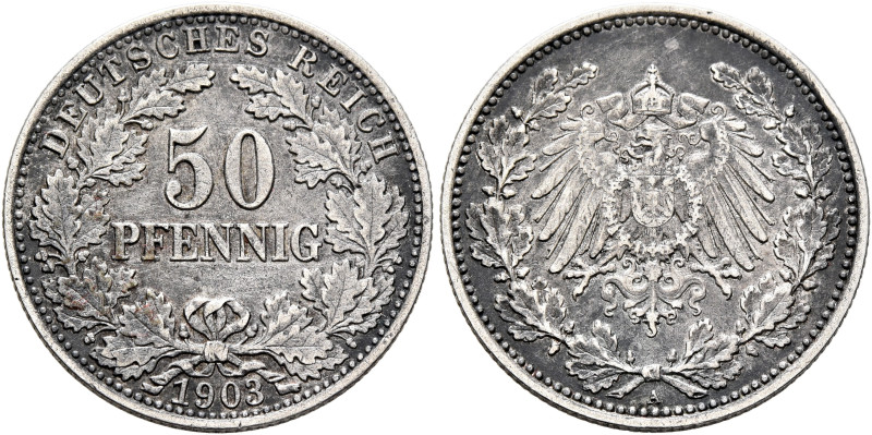 GERMANY. Kaiserreich. Wilhelm II, 1888-1918. 50 Pfennig 1903 A (Silver, 20 mm, 2...