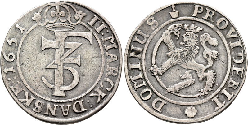 NORWAY. Fredrik III, 1648-1670. 2 Mark 1651 (Silver, 33 mm, 10.64 g, 10 h), Chri...