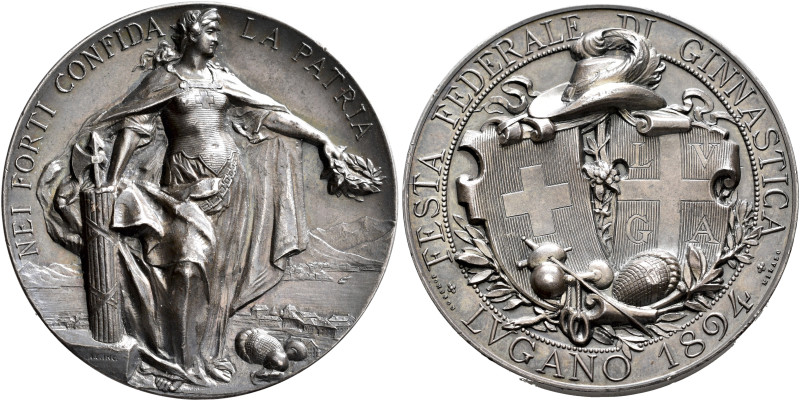 SWITZERLAND. Tessin (Ticino). Lugano. Medal 1894 (Silver, 46 mm, 55.02 g, 11 h),...