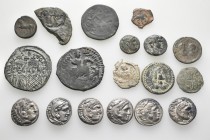 A lot containing 18 silver, bronze and lead coins. Including: Greek, Roman Provincial, Islamic and early Medieval. Fine to very fine. LOT SOLD AS IS, ...