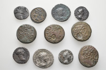 A lot containing 11 silver and bronze coins. Including: Greek and Roman Imperial. Fine to about very fine. LOT SOLD AS IS, NO RETURNS. 11 coins in lot...