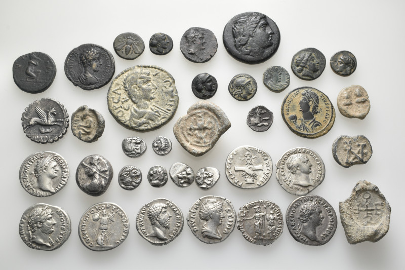 A lot containing 36 silver, bronze and lead coins. Including: Greek, Roman Provi...