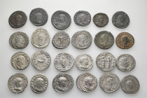 A lot containing 24 silver and bronze coins. All: Roman Imperial. Antoniniani. Very fine to good very fine. LOT SOLD AS IS, NO RETURNS. 24 coins in lo...