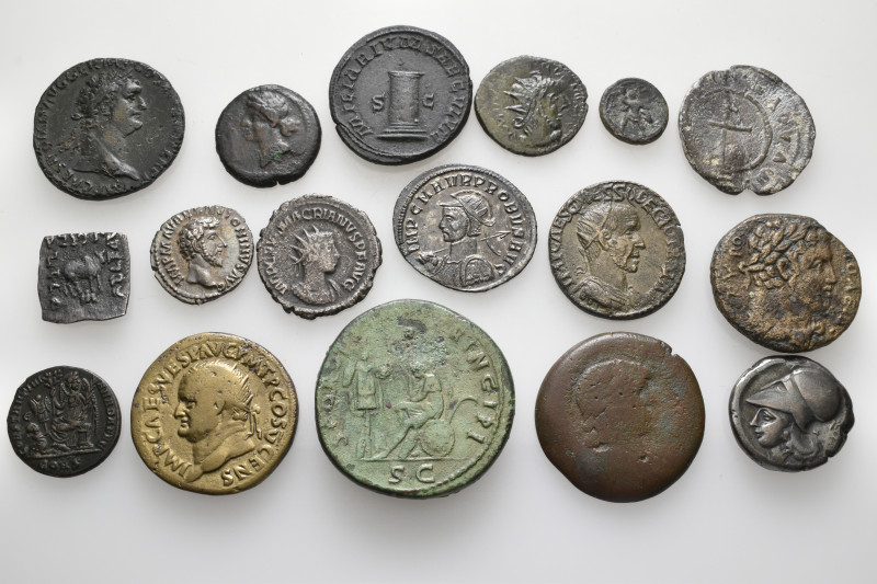 A lot containing 17 silver, bronze and lead coins. Including: Greek, Roman Provi...